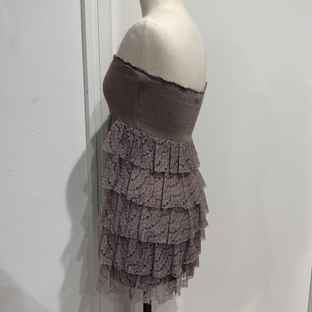Forever 21 Elegant Taupe Strapless Lace Tiered Mini Dress - L - Picture 4 of 12